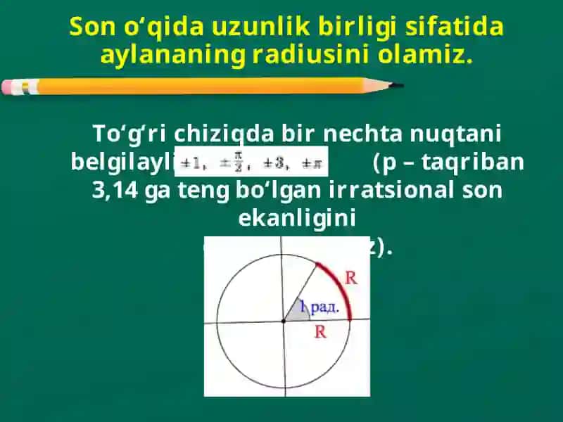 Markaziy burchaklarni radiusi va graduslarni o'lchash 3