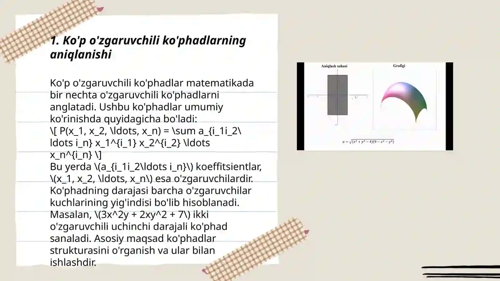 Ko'p o'zgaruvchili ko'phadlar ustida amallar 3