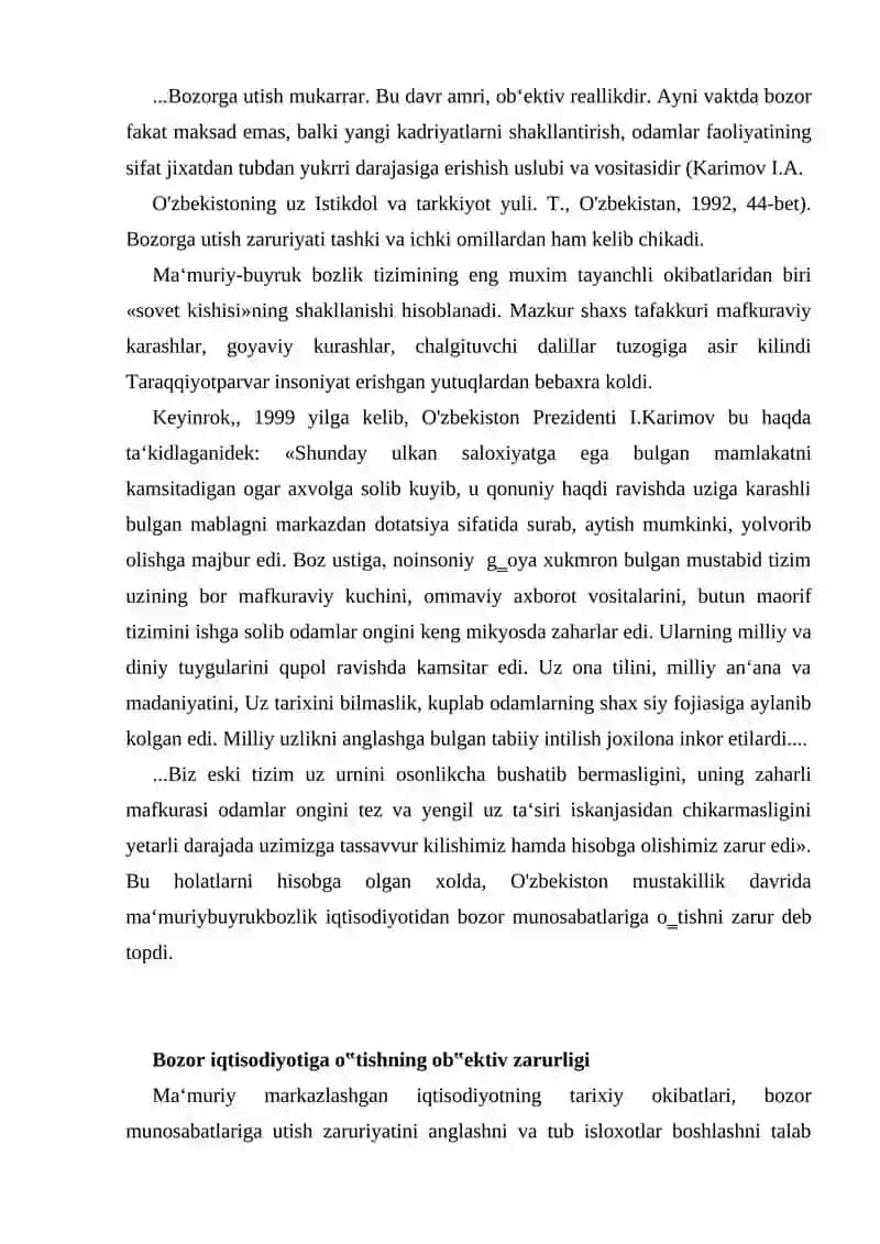 O`zbekiston Reapublikasidagi ma`muriy buyruqbozlik tizimidan bozor iqtisodiyotiga o`tish konsepsiyasi 3