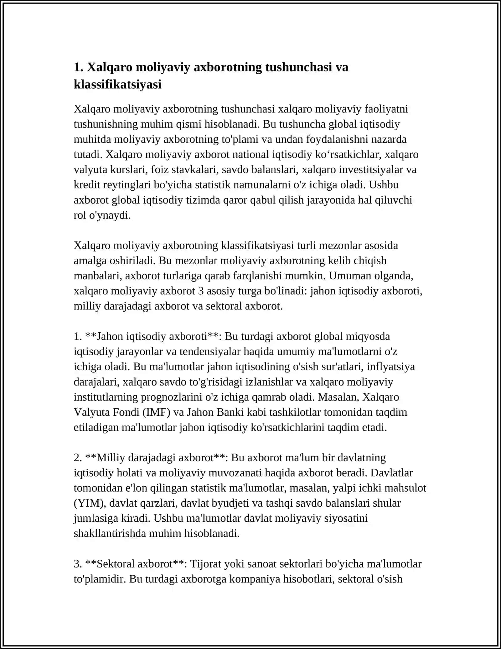 XALQARO MOLYAVIY AXBOROT UNING TURLARI 3
