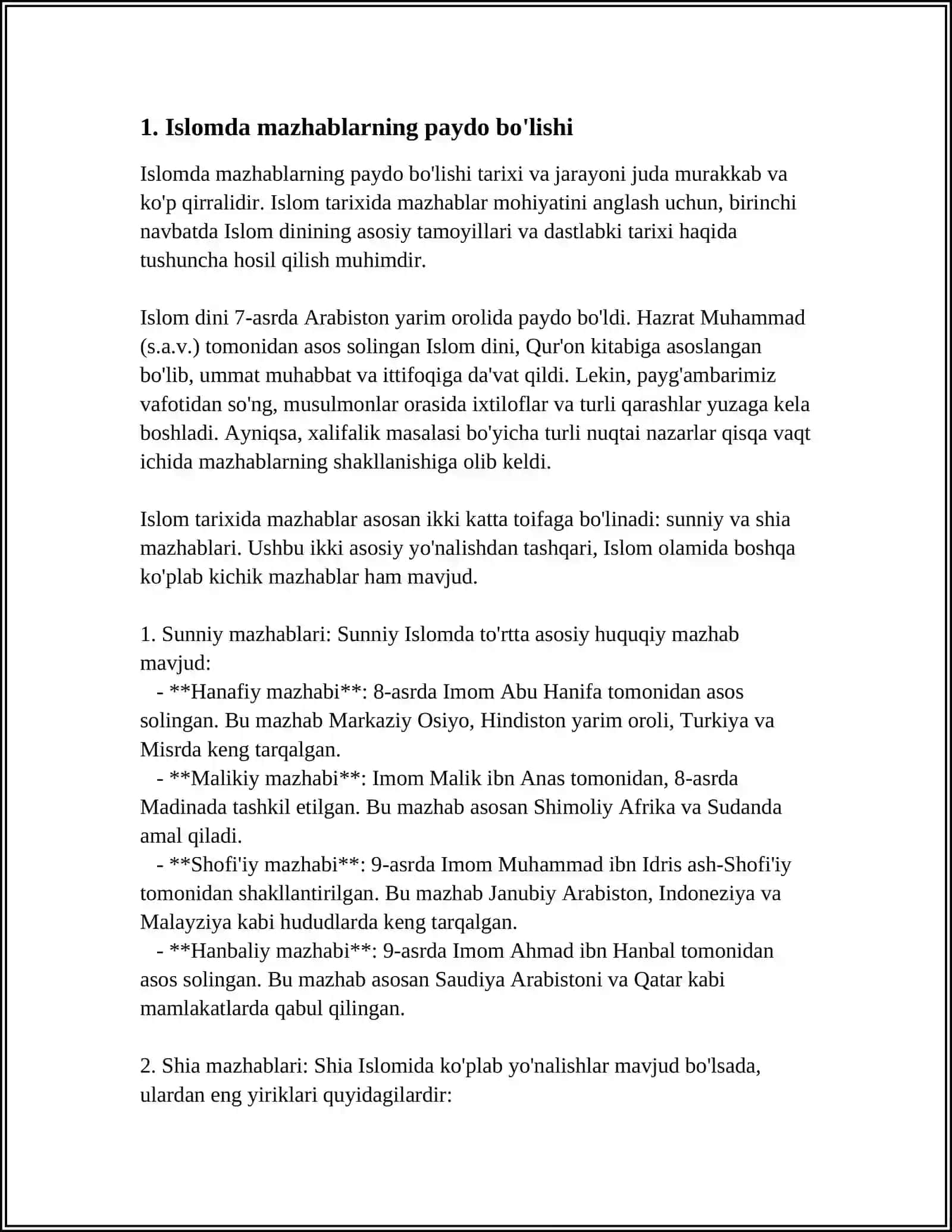 ISLOMDA MAZHABLARNING PAYDO BO’LISHI HAQIDA 3