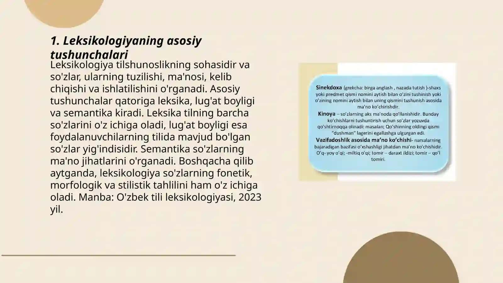 Leksikologiya, uning obyekti, turlari, vazifalari 3