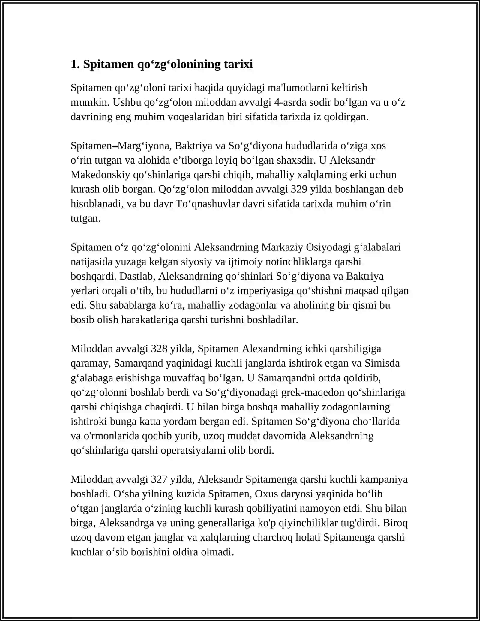 SPITAMEN QOʻZGʻOLONI HAQIDA REFERAT 3