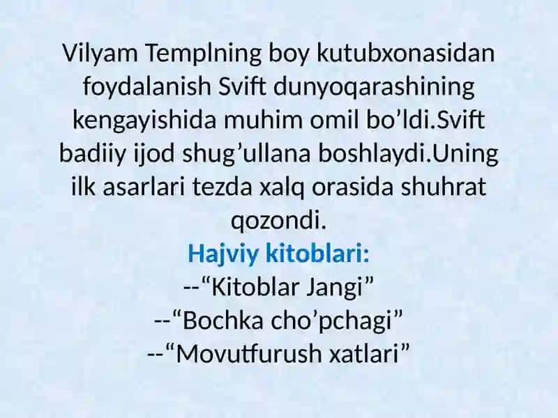 Buyuk Ingliz adibi Jonatan Svift hayoti va ijodi 3