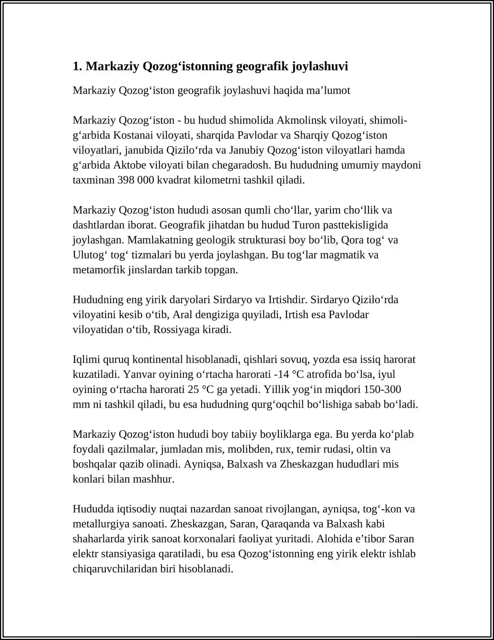 MARKAZIY QOZOGʻISTONGA TABIIY GEOGRAFIK TAVSIF 3