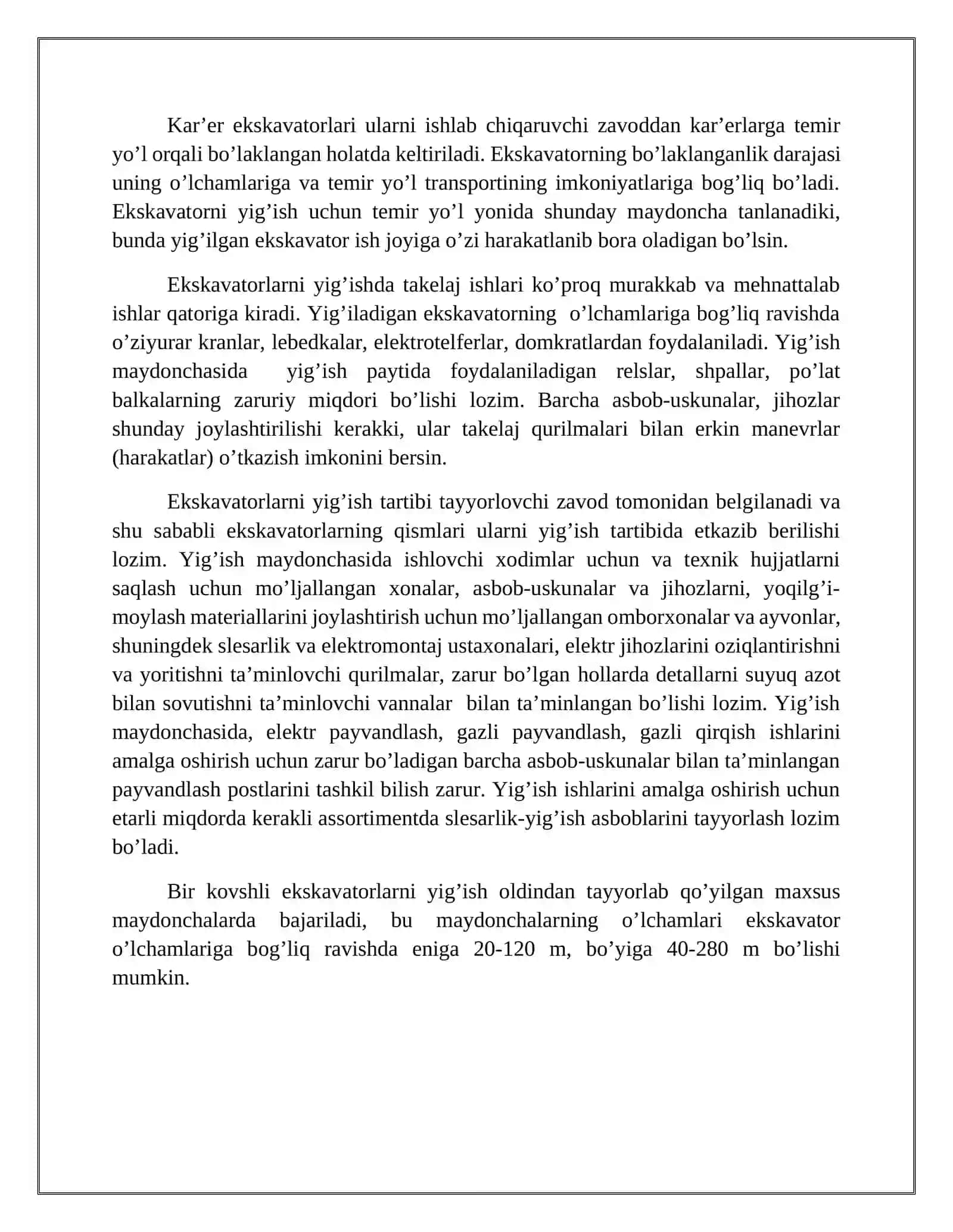 Karyer ekskavatorlarni yig’ish va ularga texnik xizmat ko’rsatish 3