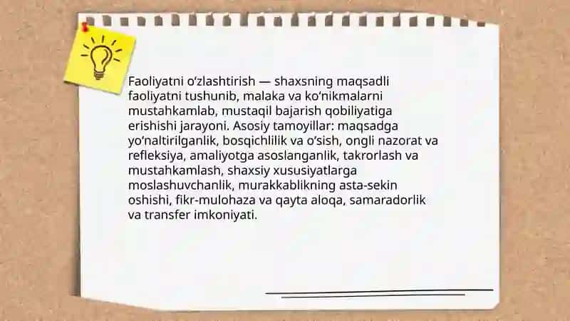 Faoliyatning oʻzlashtirilishi va malakalarni egallash 3