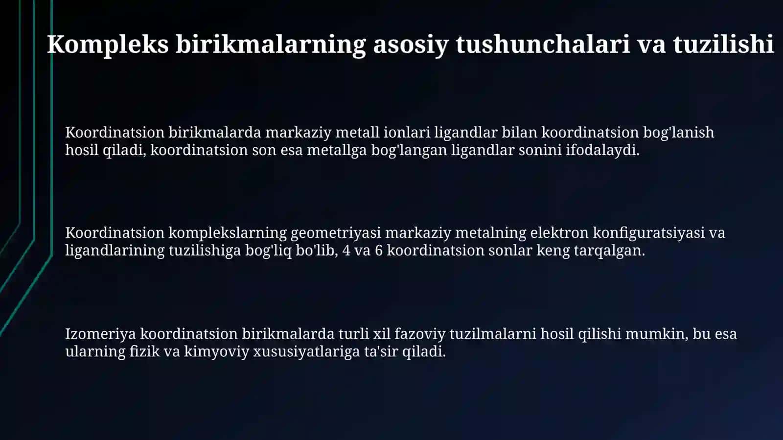 Murakkab birikmalar dagi kimyoviy bog'lanish 3