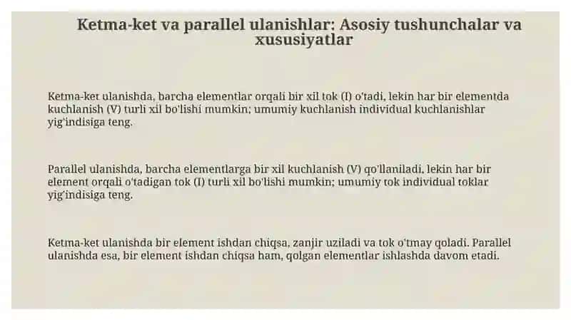 Elementlarni ketmaket va parallel ulash 3
