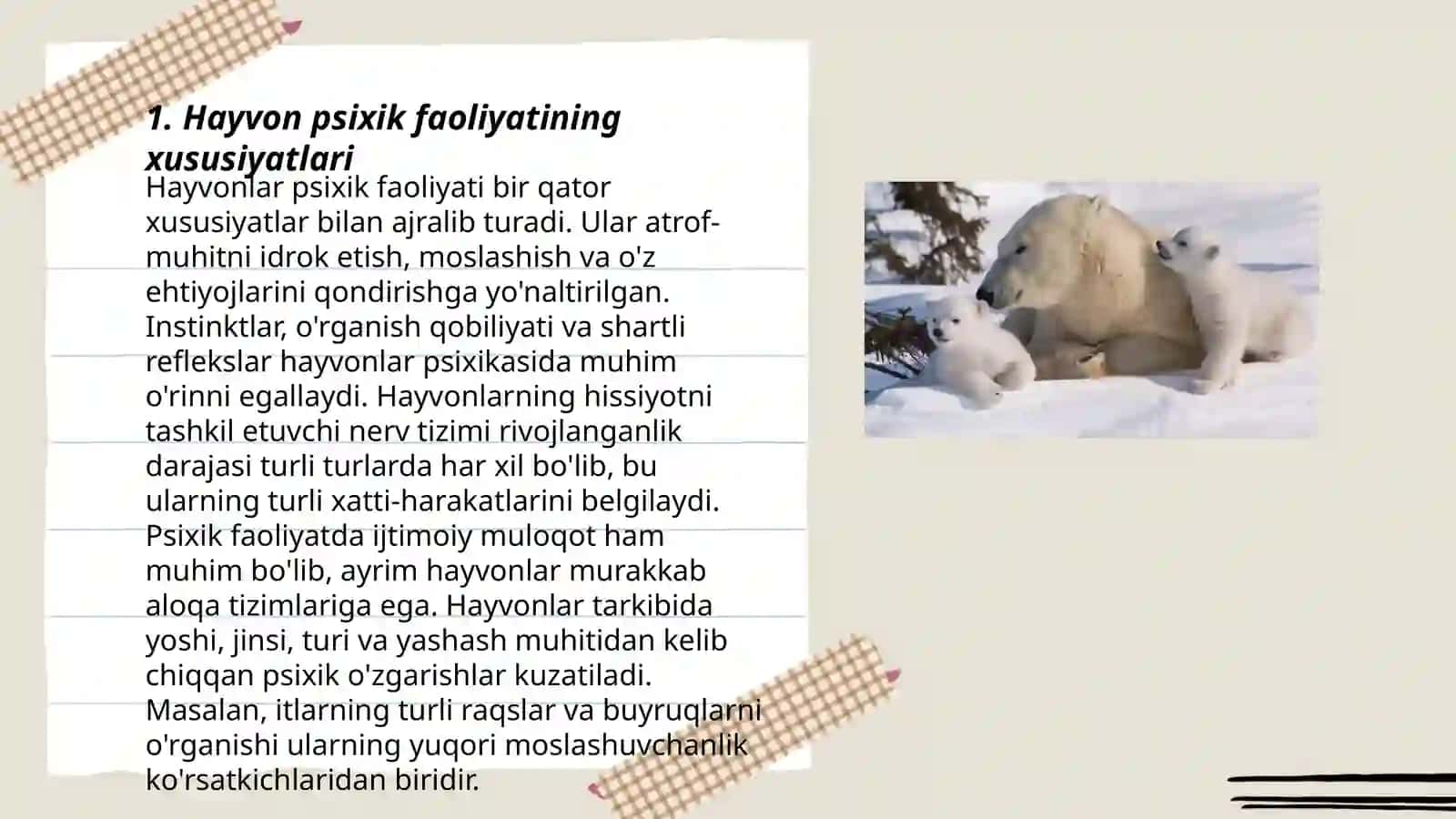 Hayvon psixik faoliyatning umumiy tavsifi 3