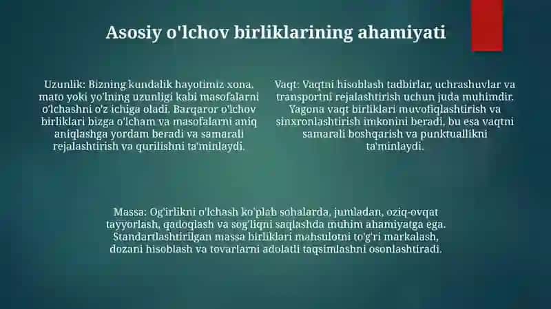 Asosiy Òlchov Birliklari 3