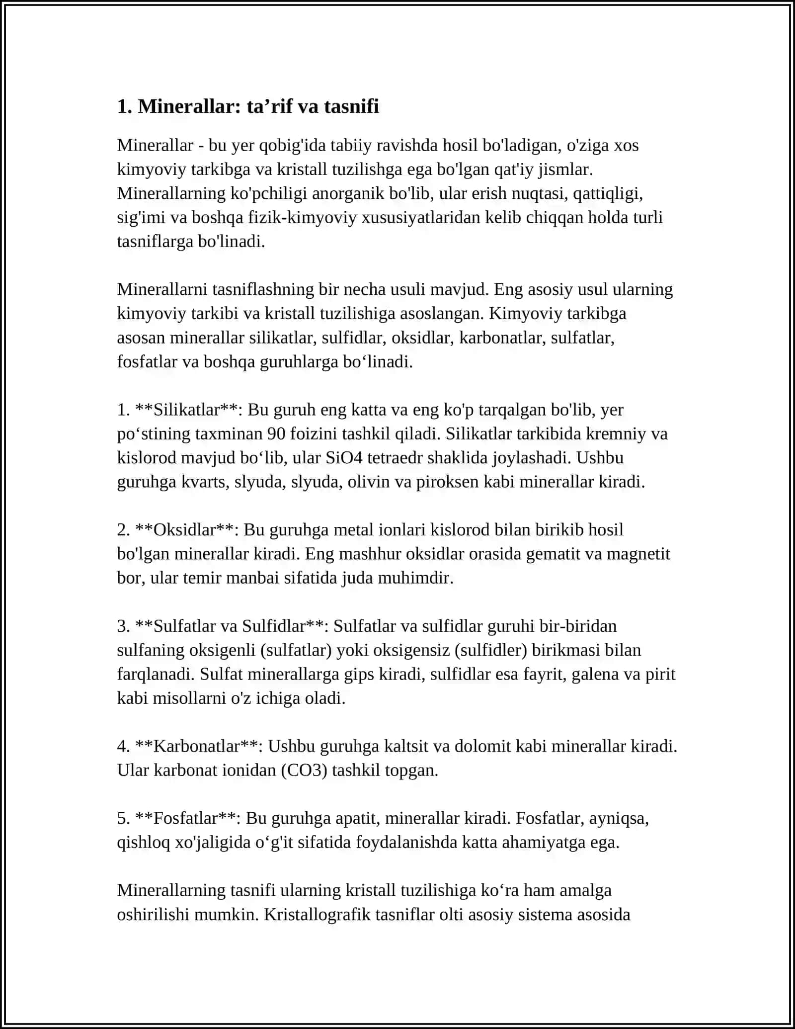 MINERALLAR VA TOGʻ JINSLARIGA HARAKTERISTIKA BERISH 3