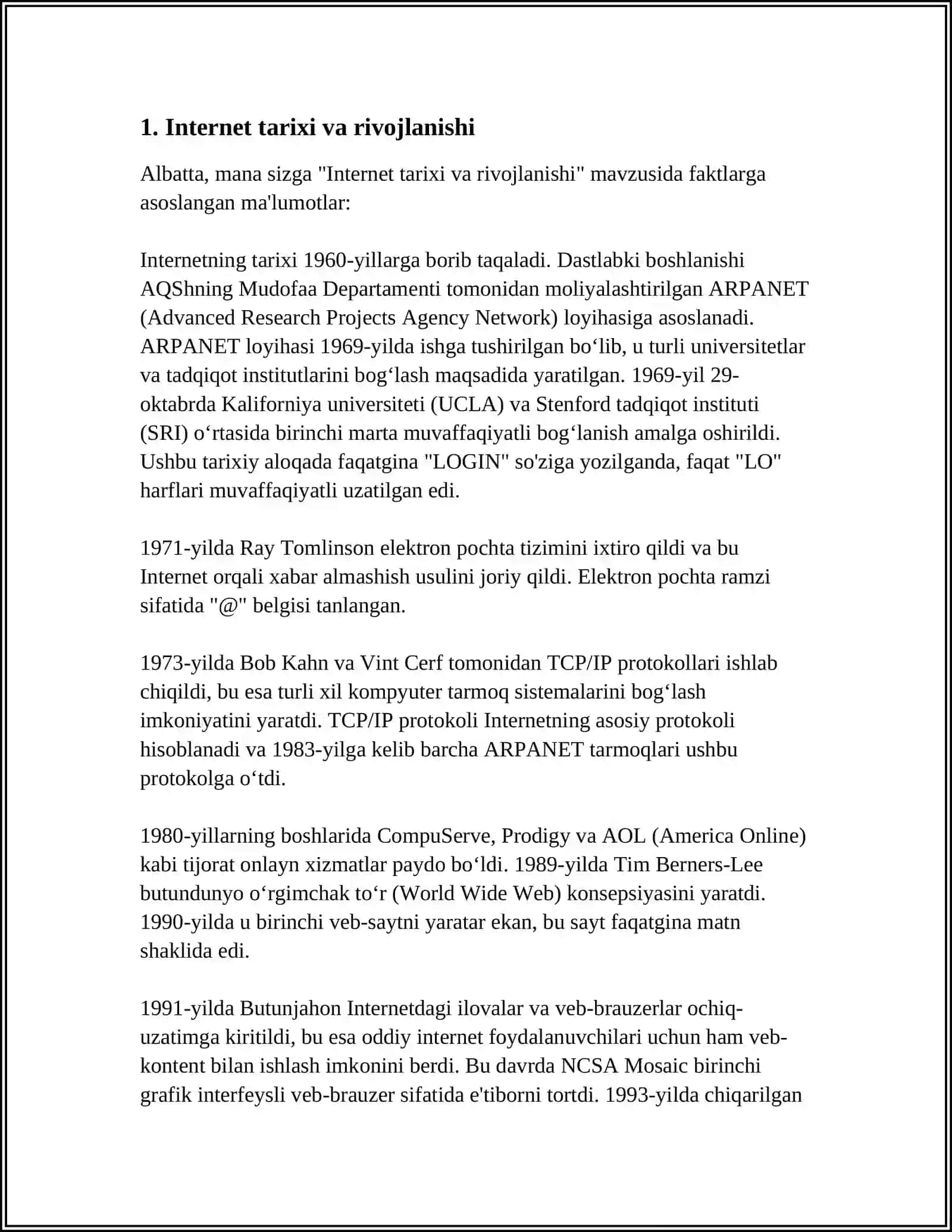 INTERNETNING ZAMONAVIY XIZMATLARI VA RIVOJLANISH TARIXI 3