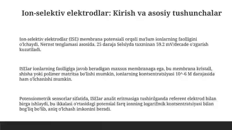 Ion-selektiv elektrodlar va ularning amaliy qollanishi 3