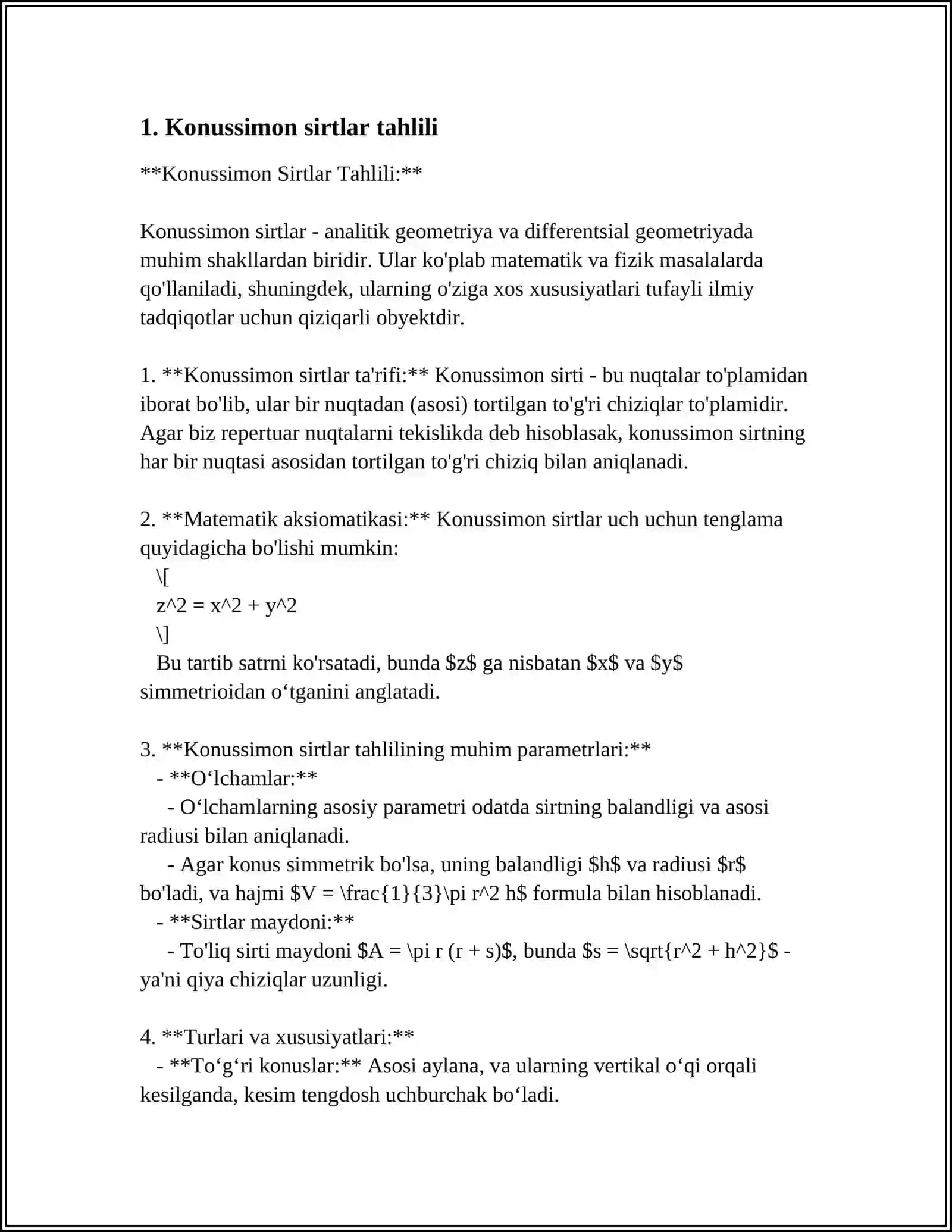 Konussimon sirtlar tahlili 3