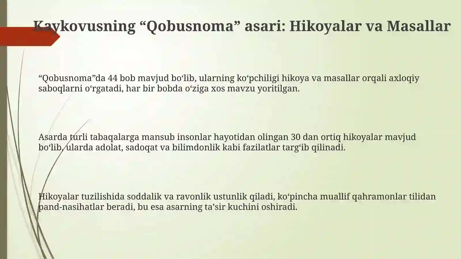 Kaykovusning“Qobusnoma”asaridagihikoyatvatamsillar 3