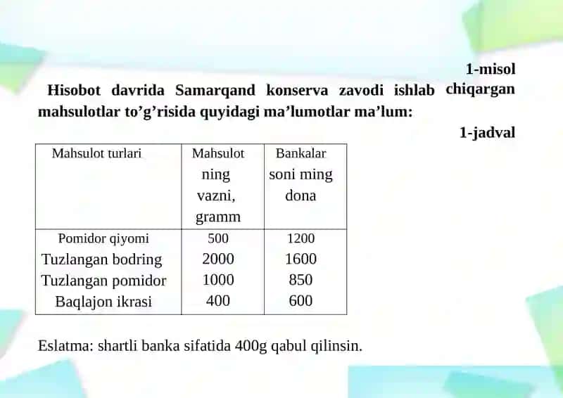 Statistik ko’rsatkichlar mohiyati 3