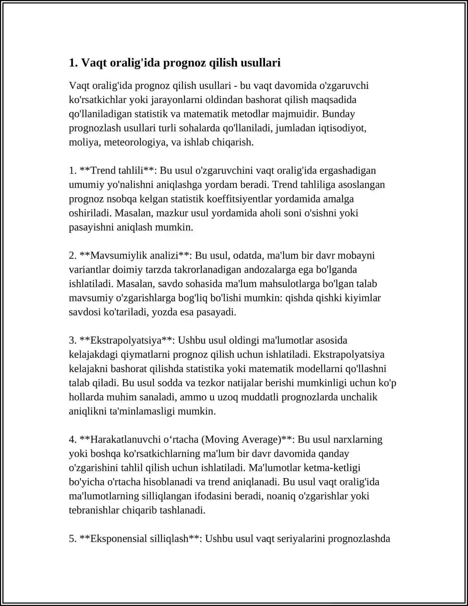 Vaqt oralig'ida prognoz qilish usullari 3
