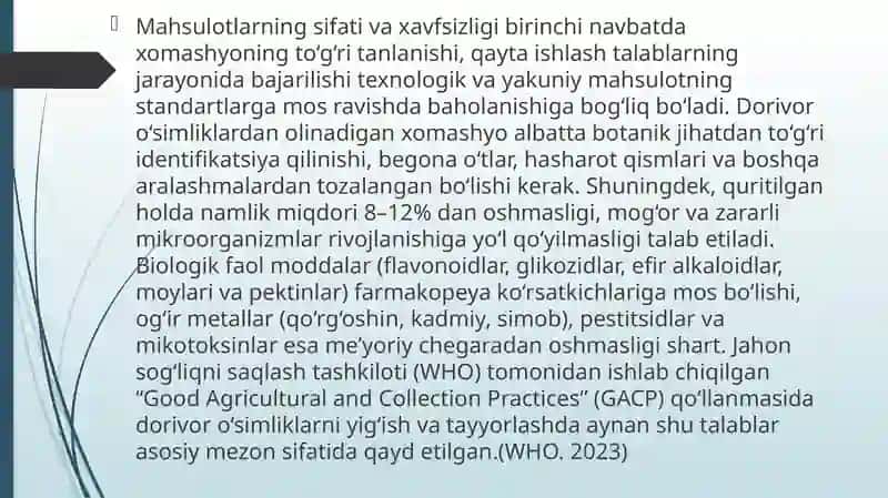 Dorivorosimlik mahsulotlari standardlarni oʻrganish 3