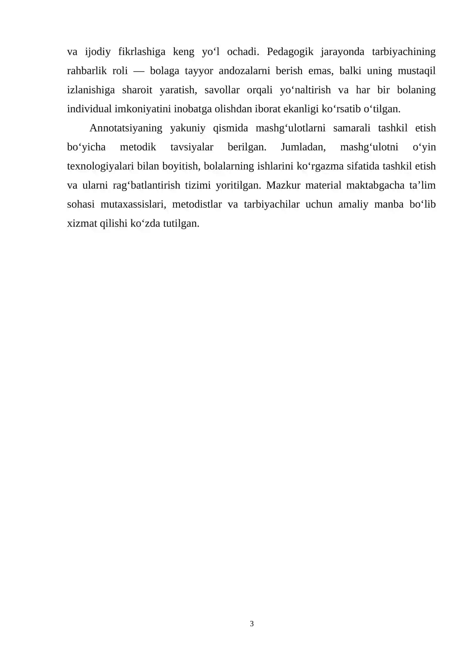 Maktabgacha ta’lim tashkiloti tarbiyachilari malaka oshirish kursi 3