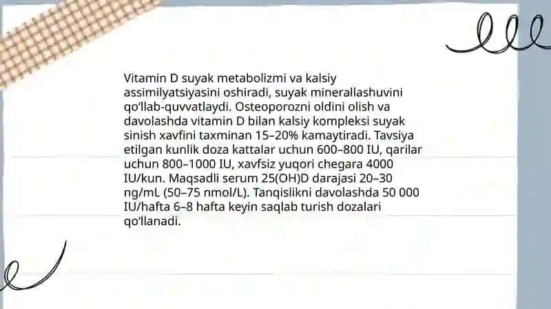 Vitaminlar. Osteoporozni davolash vositalari 3