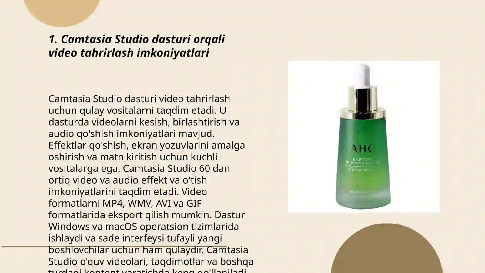 Camtasia Studio,ISpoʼring ComPro,Capture, Bandicam dasturlari va ularning imkoniyatlari 3