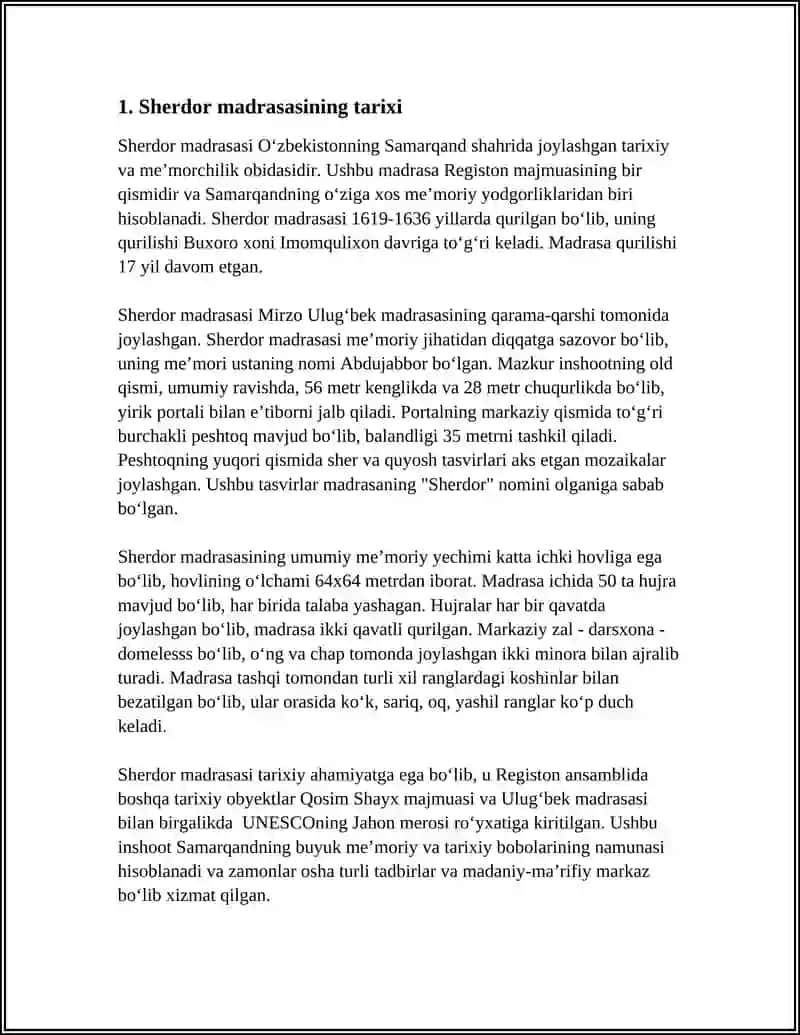 REFERAT Mavzu: SHERDOR MADRASASI 3