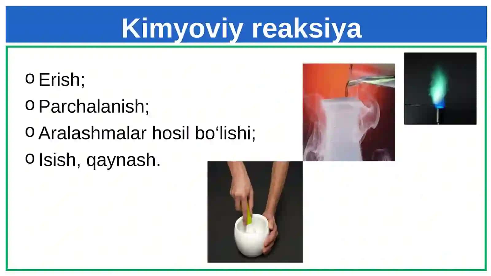 Kimyoviy reaksiya turlari. Kimyoviy energiya 3