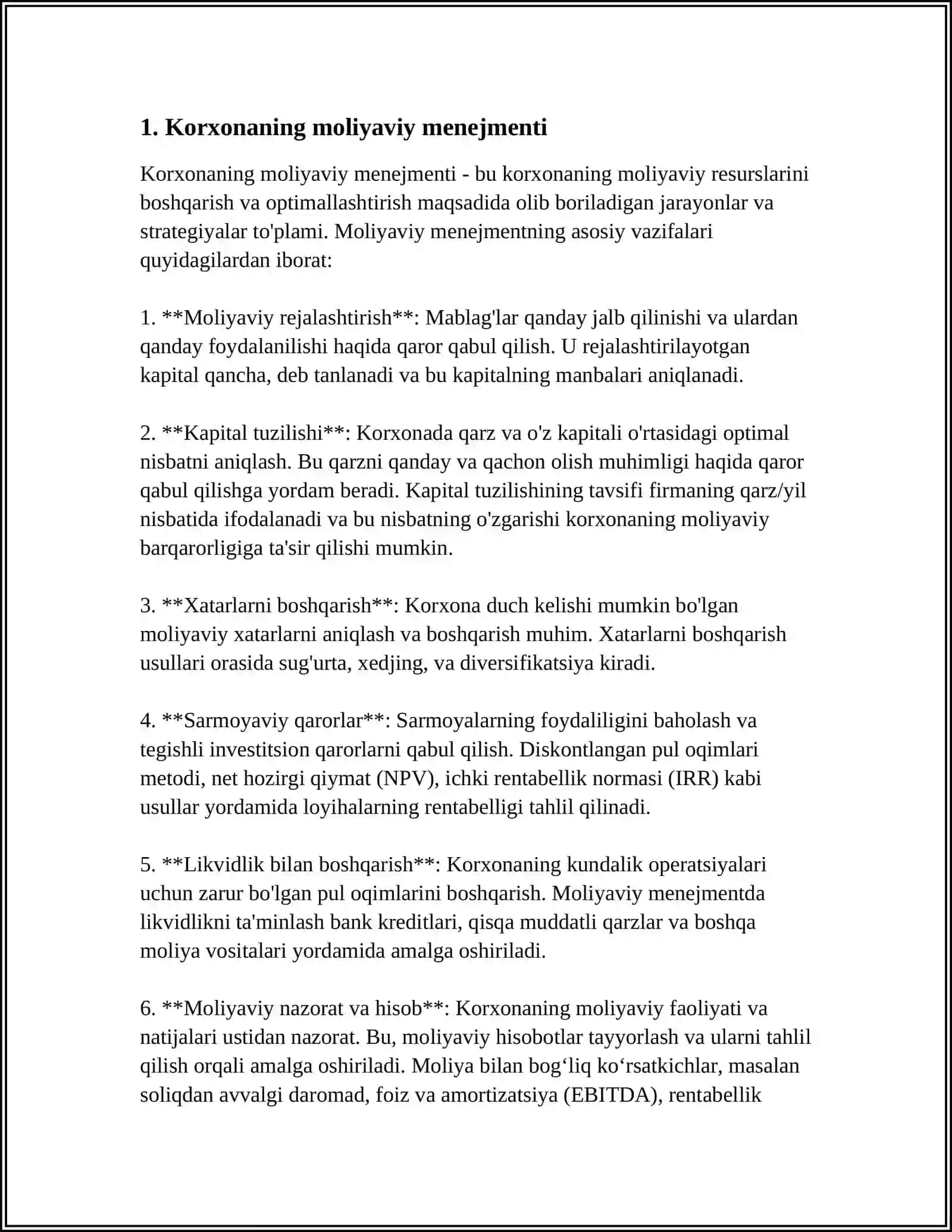 MUSTAQIL ISH Mavzu: KORXONADA FOYDANI SHAKLLANTIRISH VA OQILONA FOYDALANISH 3