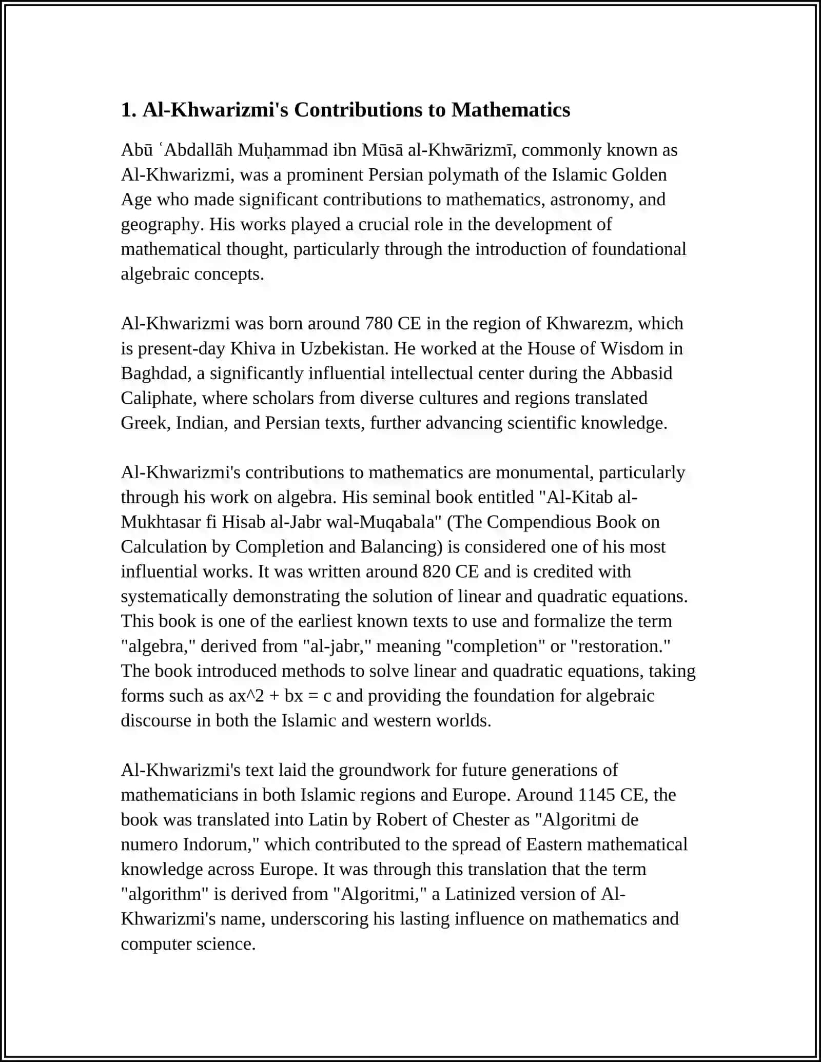 Al-Khwarizmi's Contributions to Mathematics 3