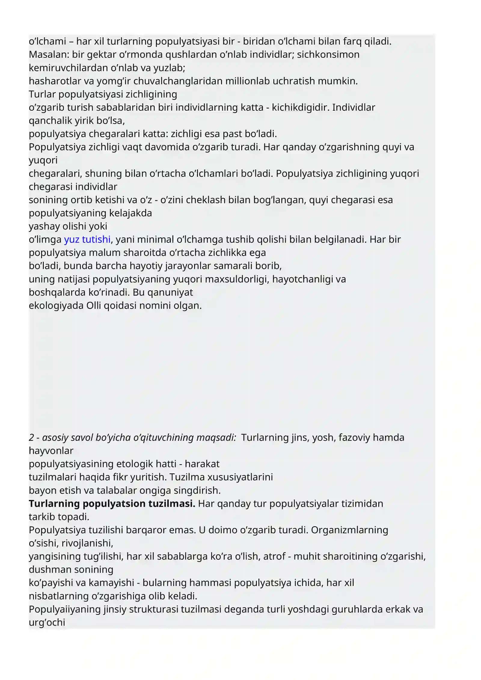 Populyatsiya haqida talimot. Populyatsiyalar ekologiyasi 3