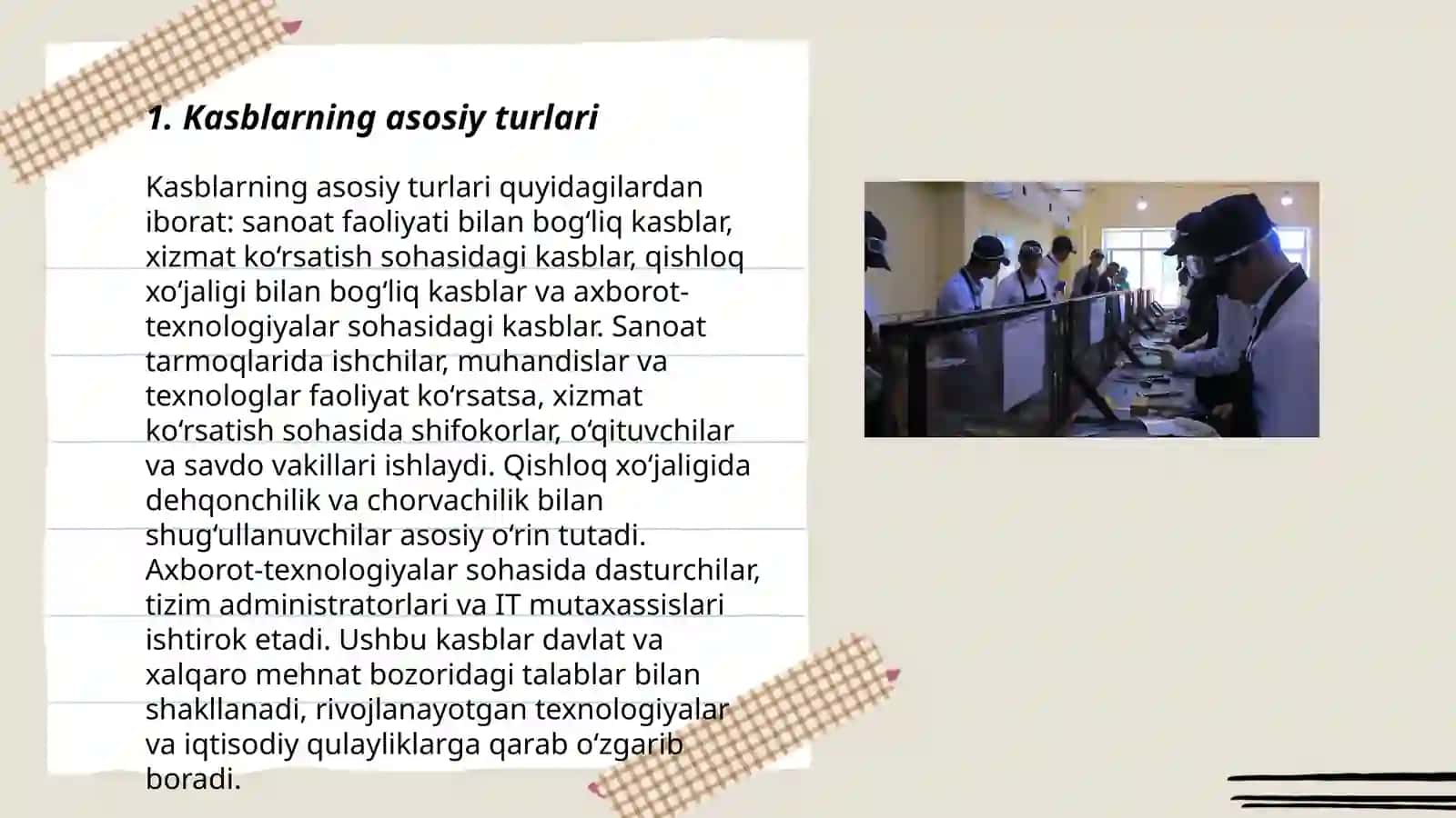 Kasblarning bolimlari guruhlari va turkumlari 3