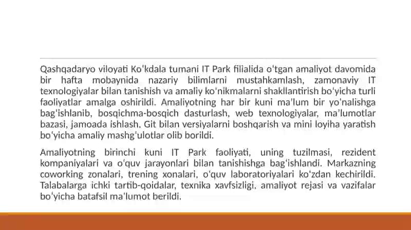 IT PARK da oʻtagan amaliyot hisoboti 3