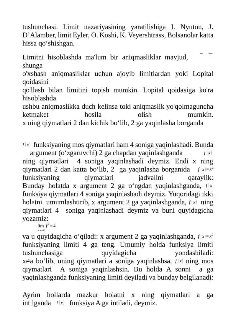 :Funksiya limiti .Cheksiz kichik funksiyalar. 3