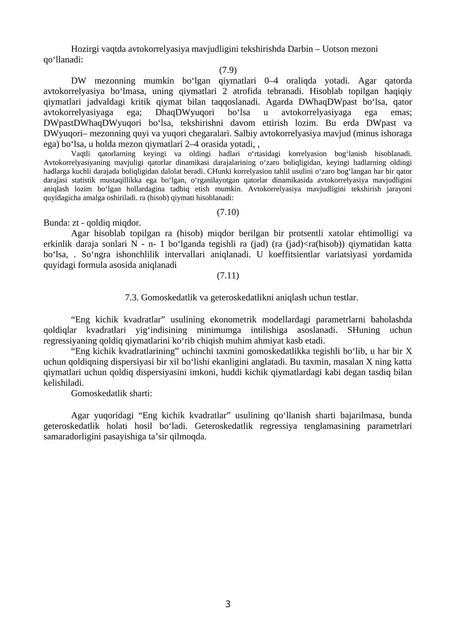 EKONOMETRIK MODELLARNI BAHOLASH 3