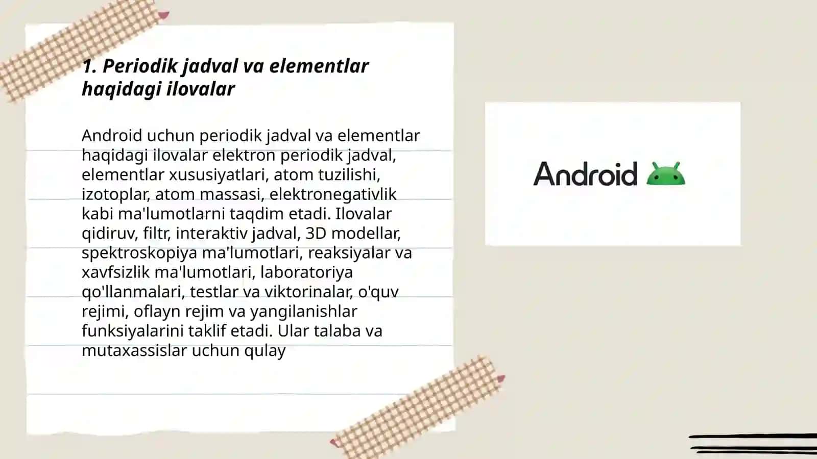 Androidlar uchun moʻljallangan kimyoga oid dasturlar 3