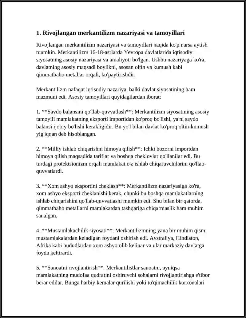 Rivojlangan Merkantlizim Referat 3