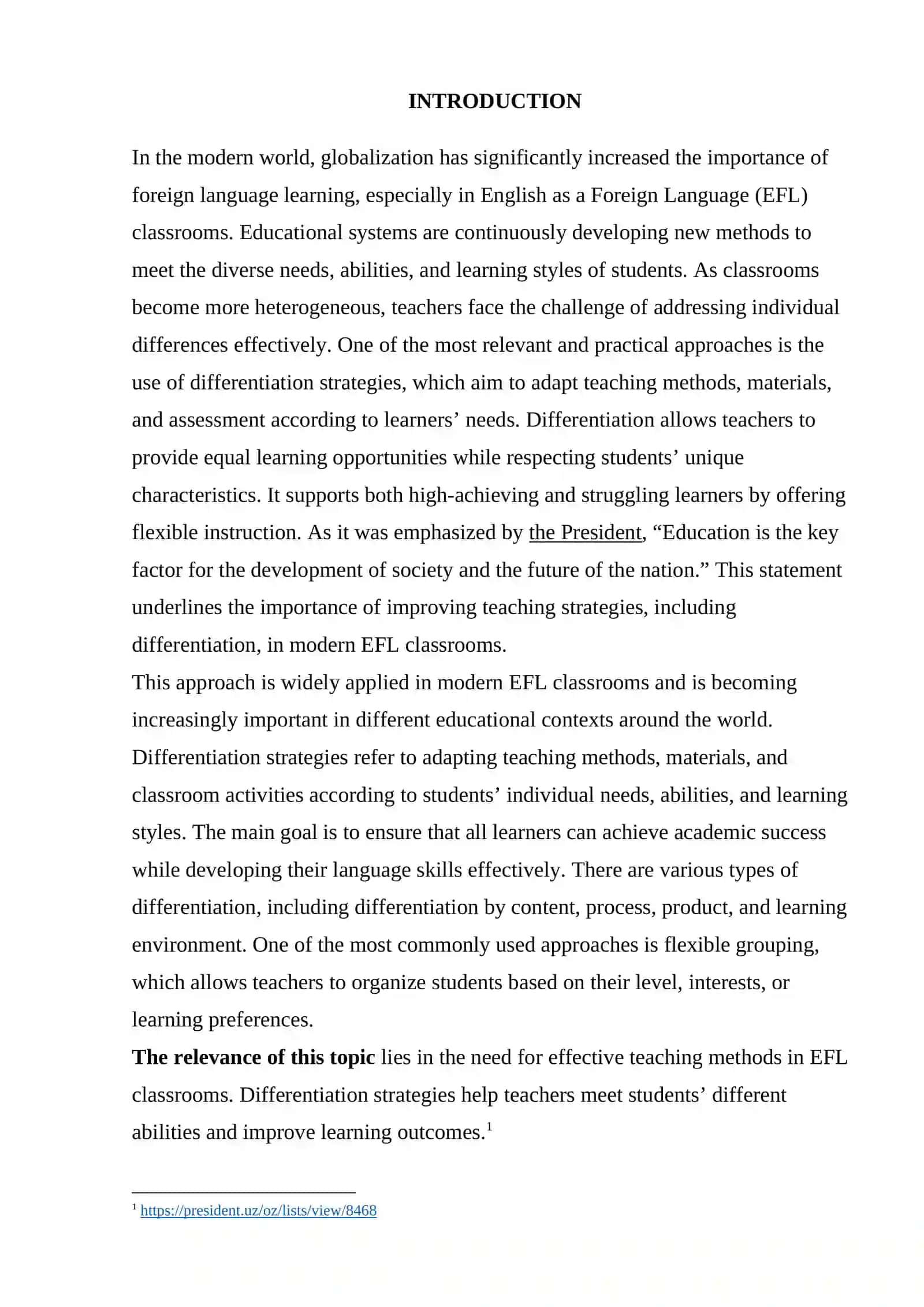 COURSE WORK: Differentiation strategies in EFL classrooms 3