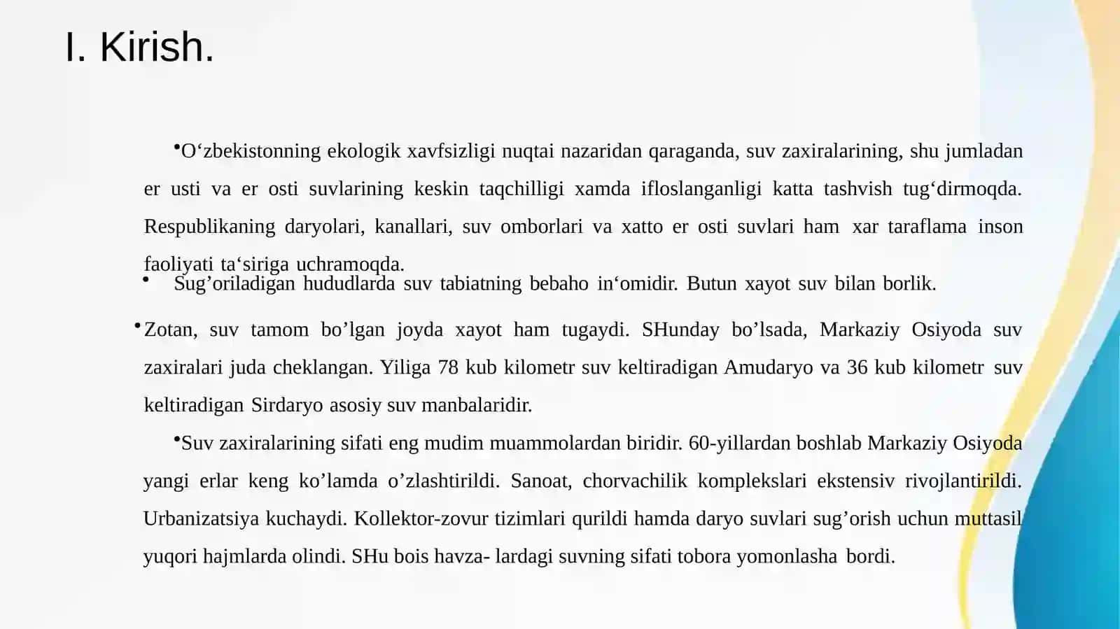 Suv resurslarini muhofaza qilish va ulardan samarali foydalanish 3