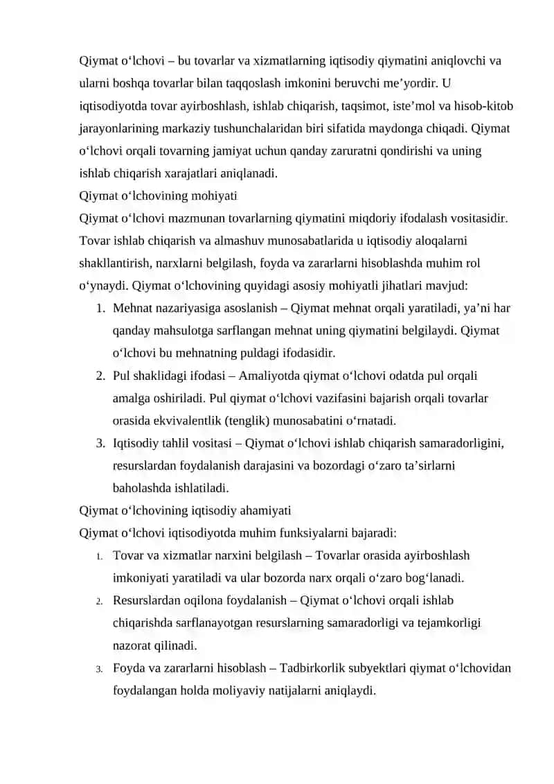 QIYMAT OLCHOVI MOHIYATI VA AHAMIYATI 3