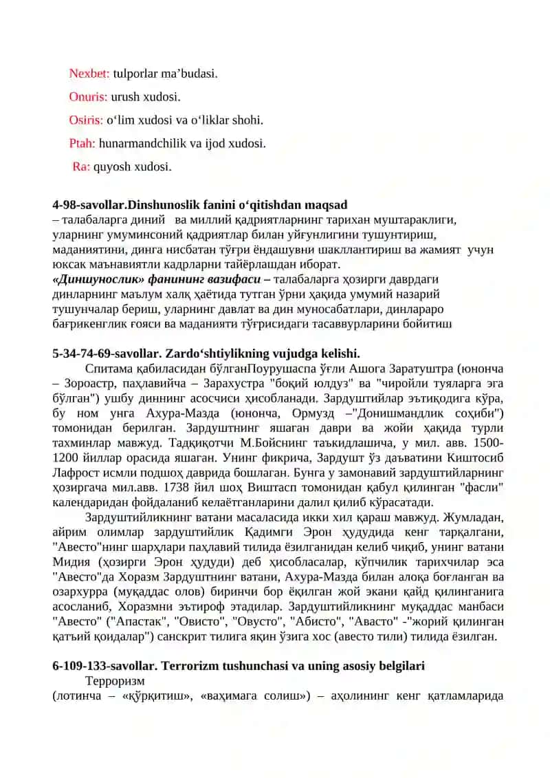 DINSHUNOSLIK FANIDAN YAKUNIY NAZORAT SAVOLLARI 3