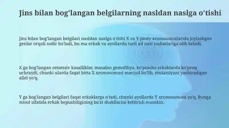 Jinsga bogʻliq belgilarning irsiylanishi 3