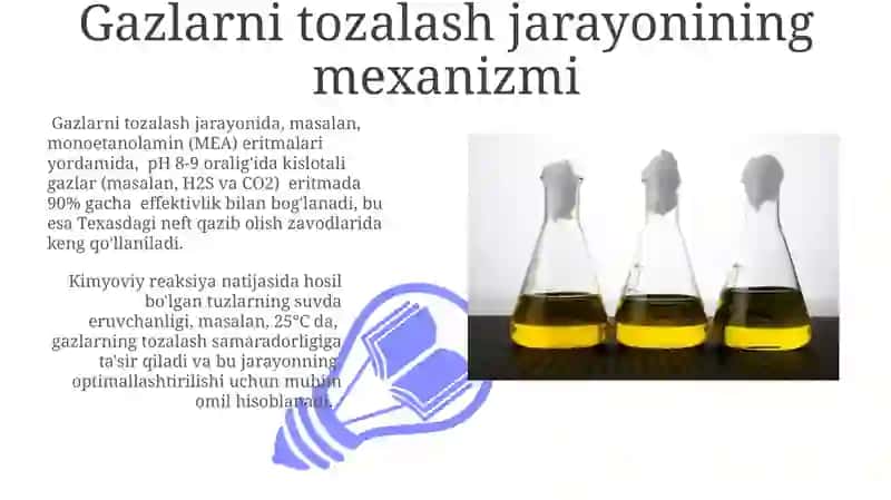 Suvli Etanol amin eritmalari yordamida gazlarni tozalash 3