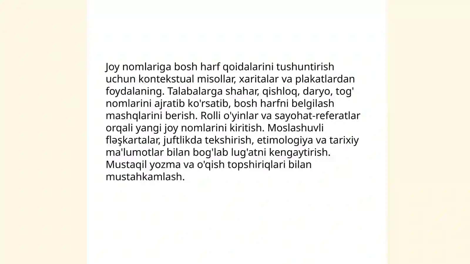 Bosh harf. Joy nomlarini bildiradigan so’zlar 3