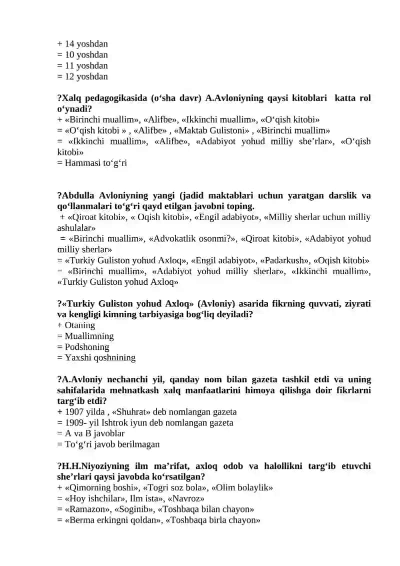 Bolalar Adabiyoti Fanidan Testlar 3