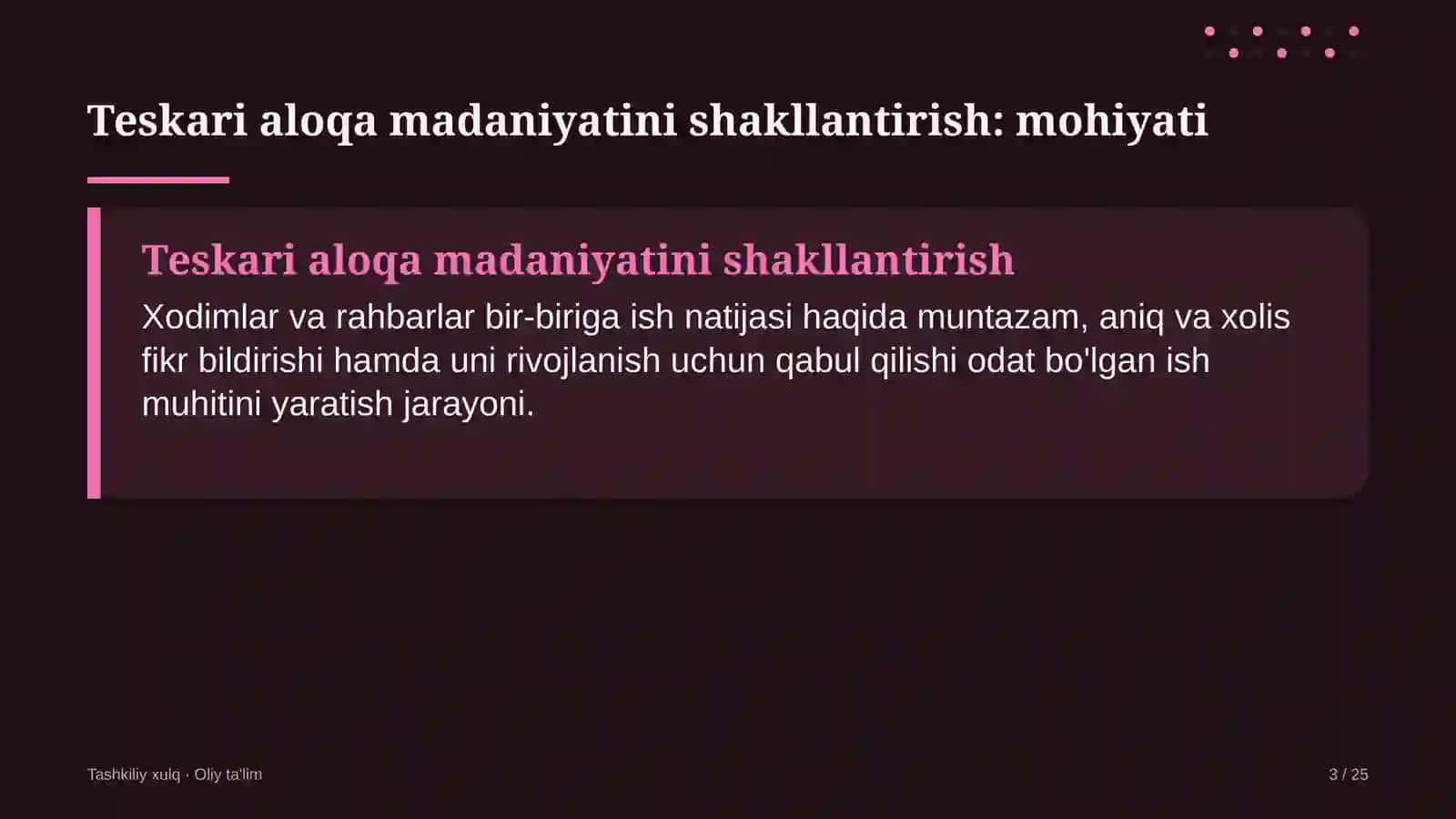 Tashkiliy Xulq · Oliy Ta'lim 3