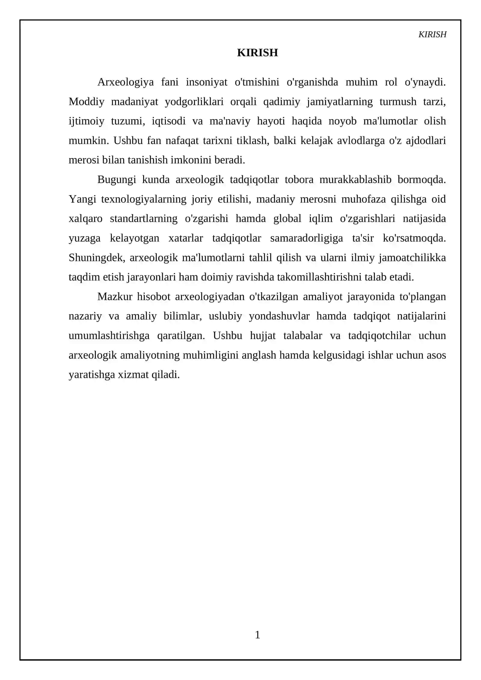 Arxeologiyadan tanishtiruv amaliyoti hisoboti 3