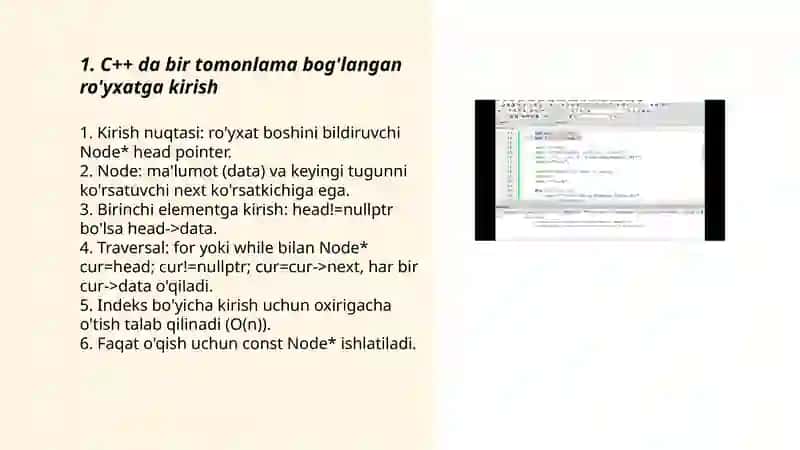 C++ da bir tomonlama boǵlangan royxat 3