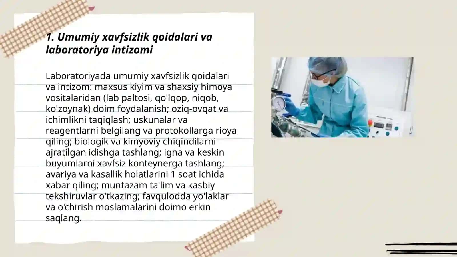 Klinik diognostik labaratoriyada xavfsiz ishlash qoidalari 3