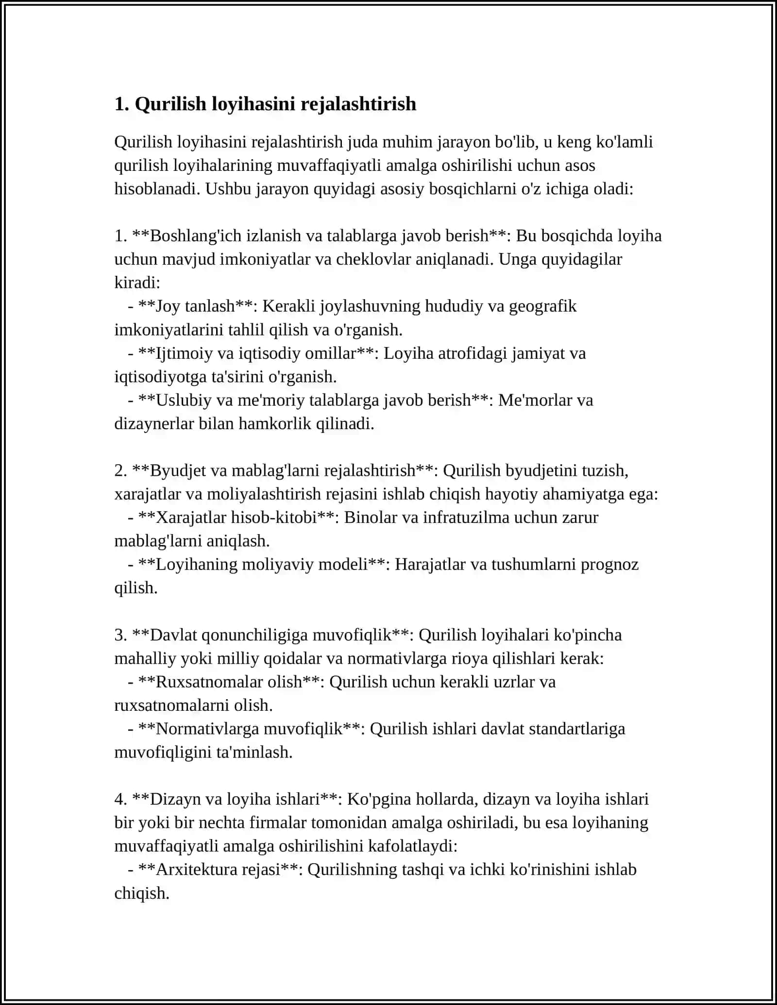 MUSTAQIL ISH Mavzu: QURILISH BOSH PLANI 3